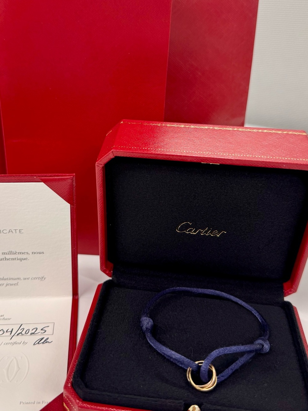Full Set Cartier Trinity Silk Cord Bracelet (Navy Blue) - Picture 2 of 11